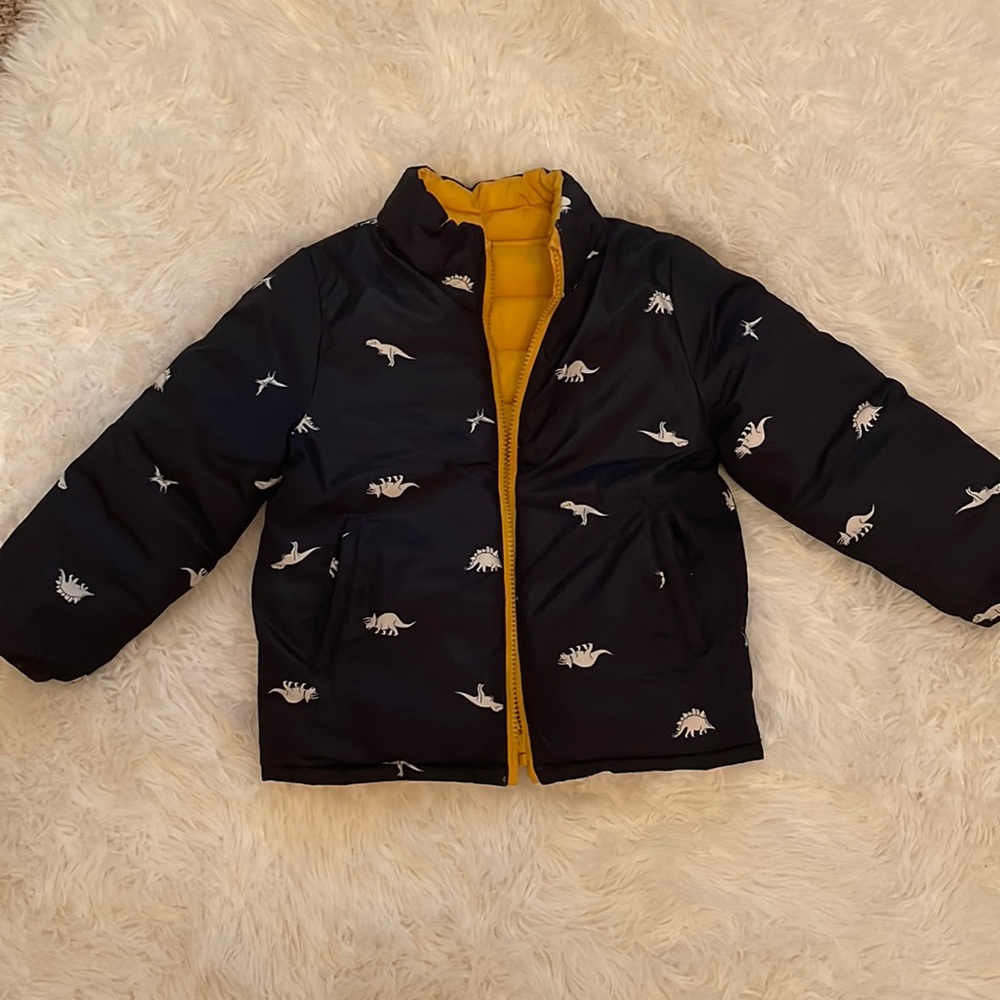 Baby GAP 》Reversible Dinosaur Coat 》Navy + Mustard 》4T